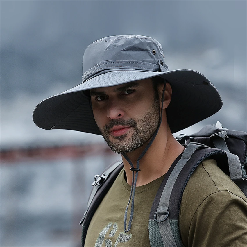 Kapelusz wędkarski z szerokim rondem, oddychający bucket hat Jasnoszary