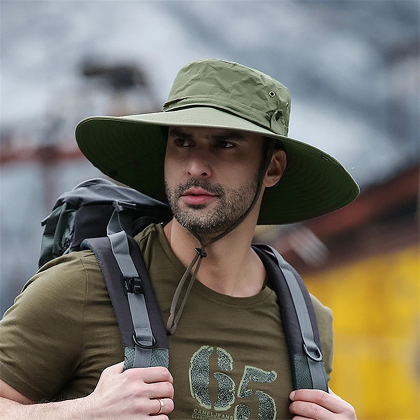 Kapelusz wędkarski z szerokim rondem, oddychający bucket hat Zieleń wojskowa