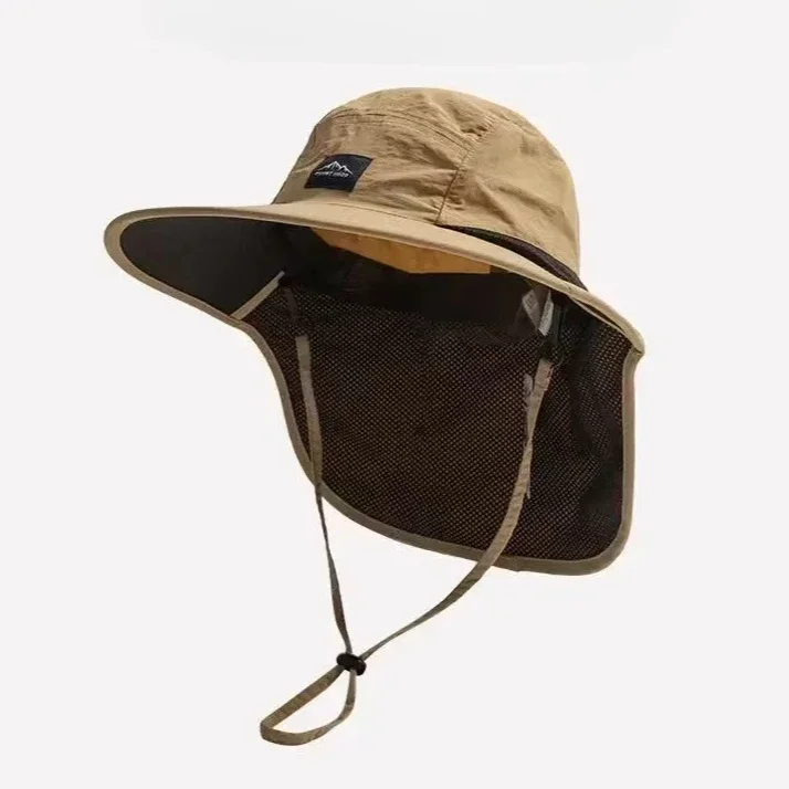 Kapelusz wędkarski z osłoną karku szerokie rondo Khaki