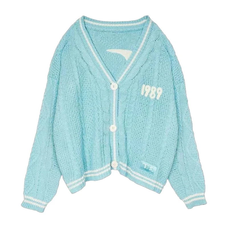 Sweter kardigan z haftem i guzikami w stylu vintage 1989