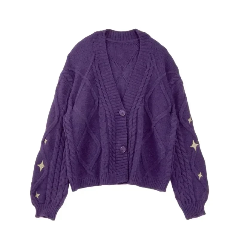 Sweter kardigan z haftem i guzikami w stylu vintage Speak now