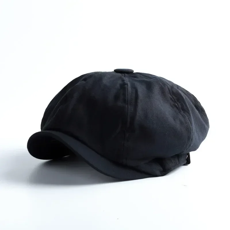 Kaszkiet męski ośmiokątny beret w stylu vintage Czarny