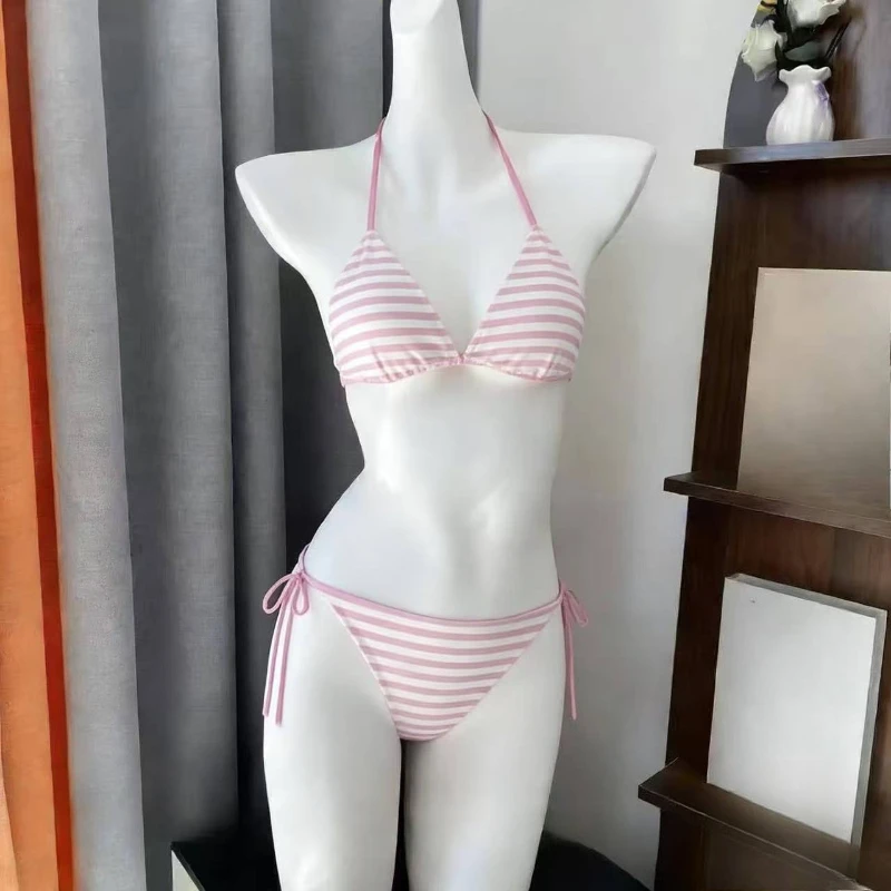 Kawaii bikini z falbankami wiązane na szyi — japoński styl Jasny brąz