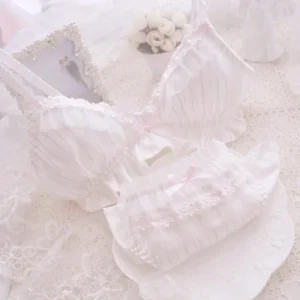 Kawaii komplet bielizny z kokardkami, biustonosz i majtki Lolita Biały