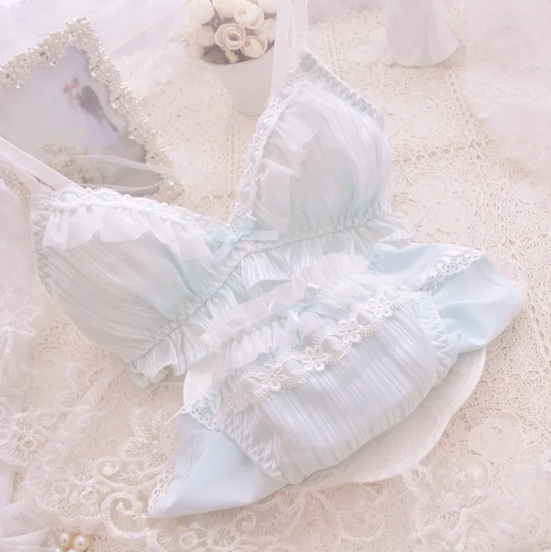 Kawaii komplet bielizny z kokardkami, biustonosz i majtki Lolita Zielony