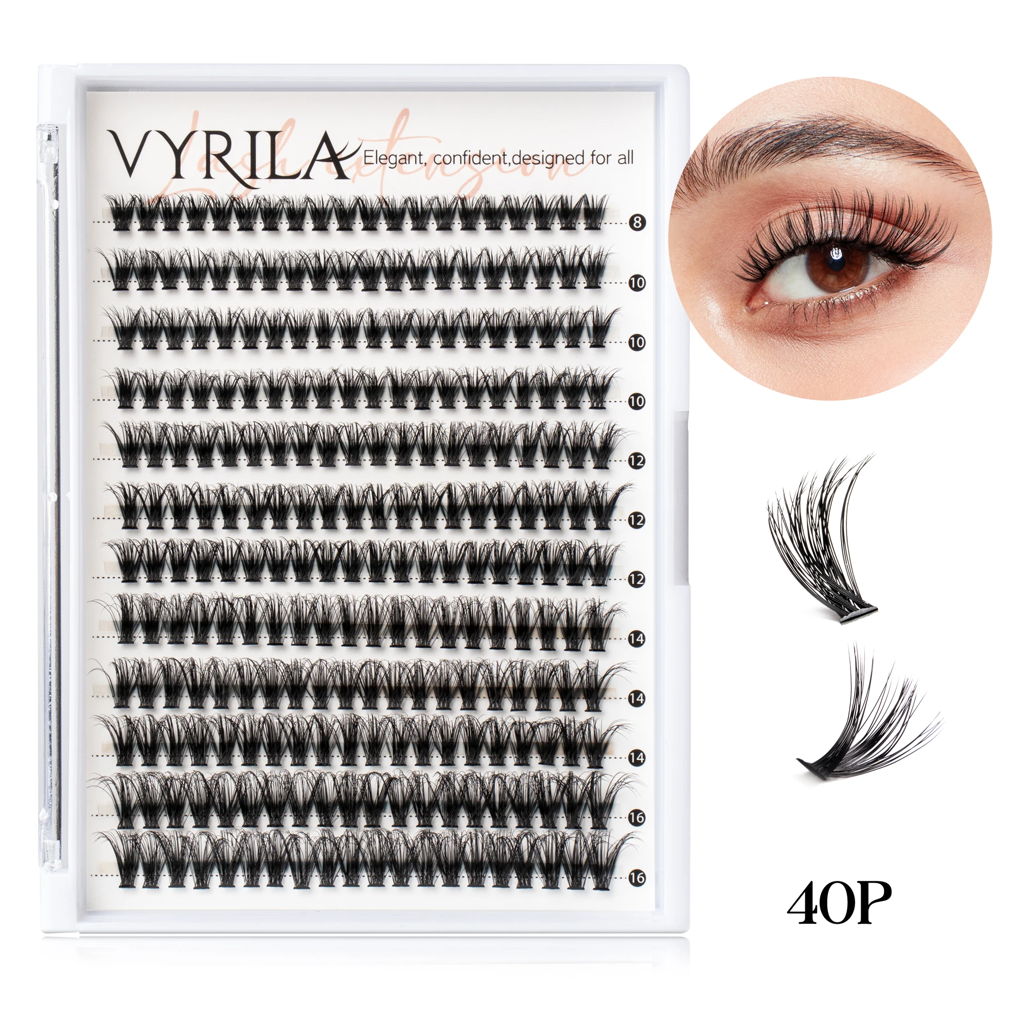 Kępki rzęs C Curl Mix 3D Wispy — wielorazowe klastry do przedłużania rzęs Szczotkowany mosiądz