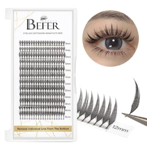 Kępki rzęs Anime Befer 240 szt - rzęsy Kocie Oko 8-15mm C/D Szczotkowany chrom