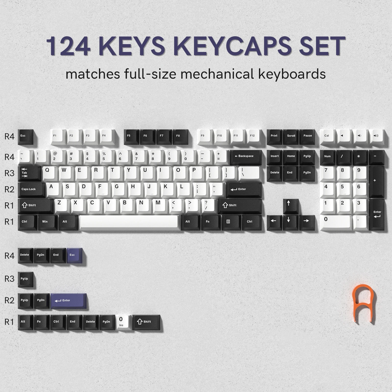 Keycapy PBT Retro 122 klawisze do klawiatury mechanicznej — profil Cherry Bursztynowy