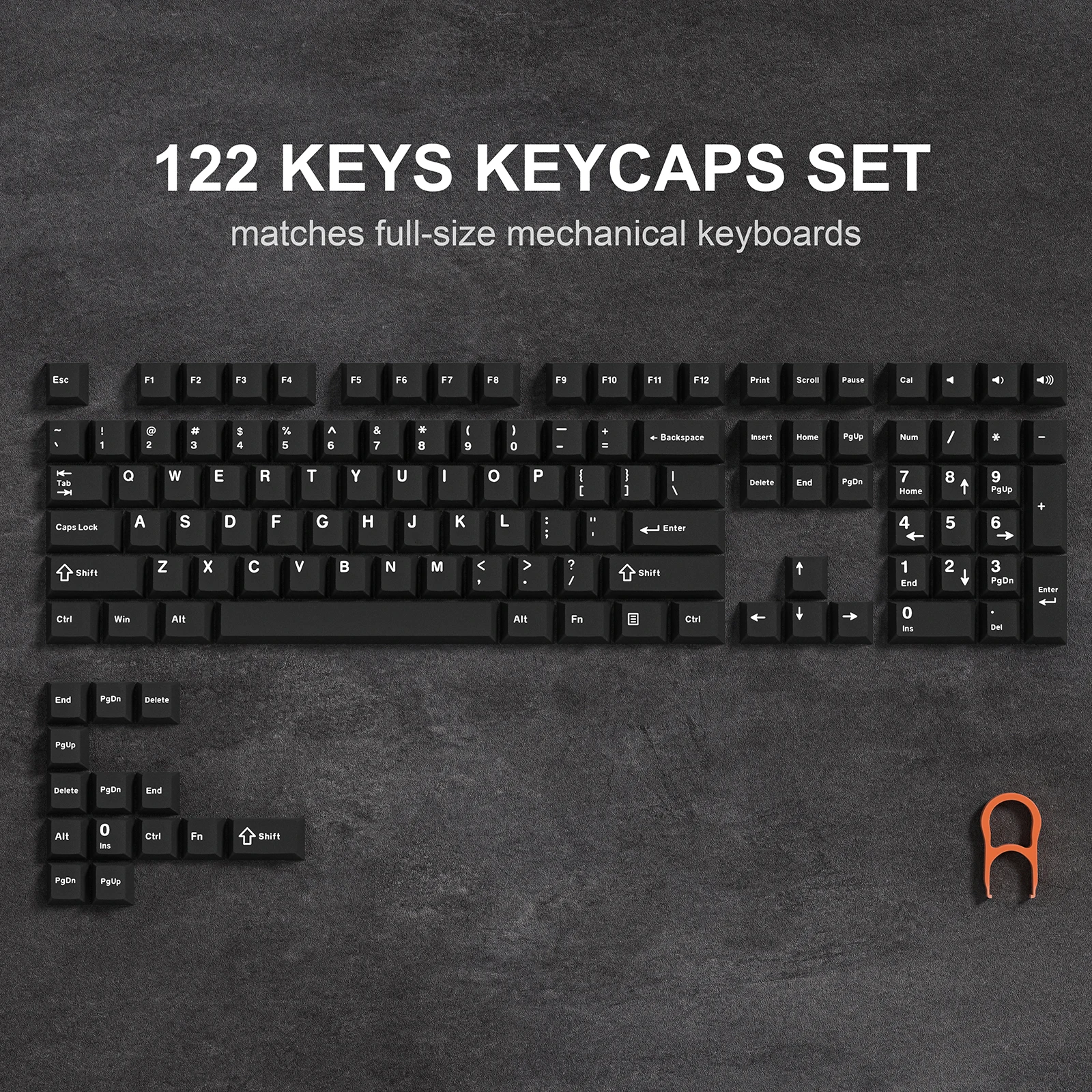 Keycapy PBT Retro 122 klawisze do klawiatury mechanicznej — profil Cherry Ciemny szary