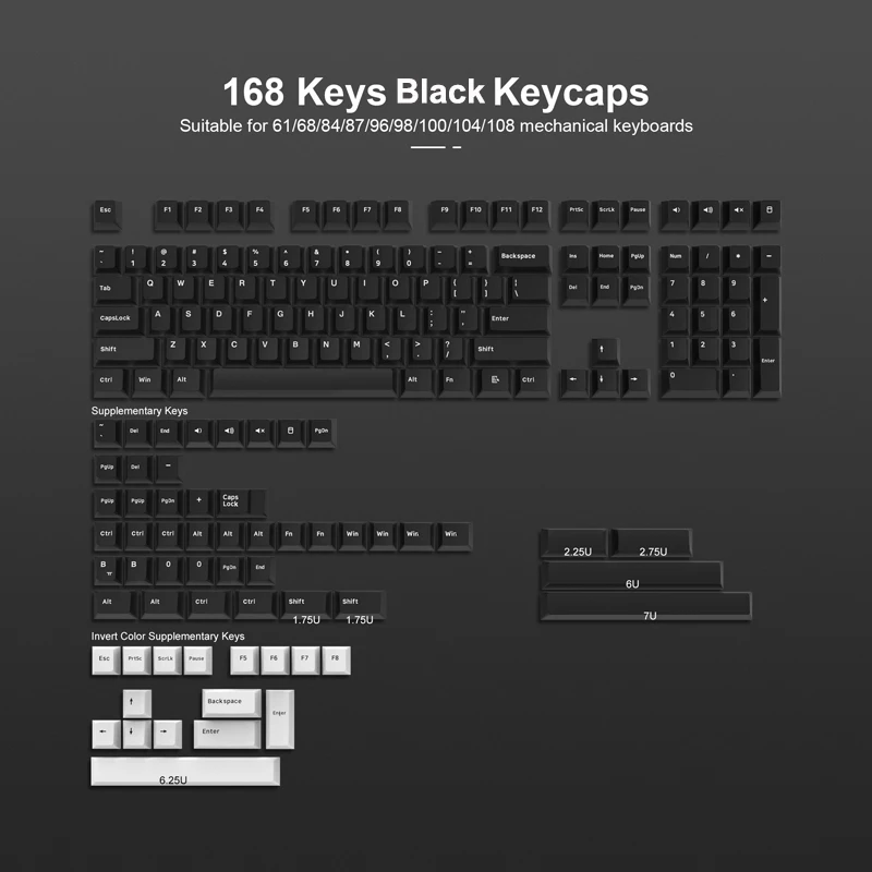Keycapy PBT Retro 122 klawisze do klawiatury mechanicznej — profil Cherry Czarny