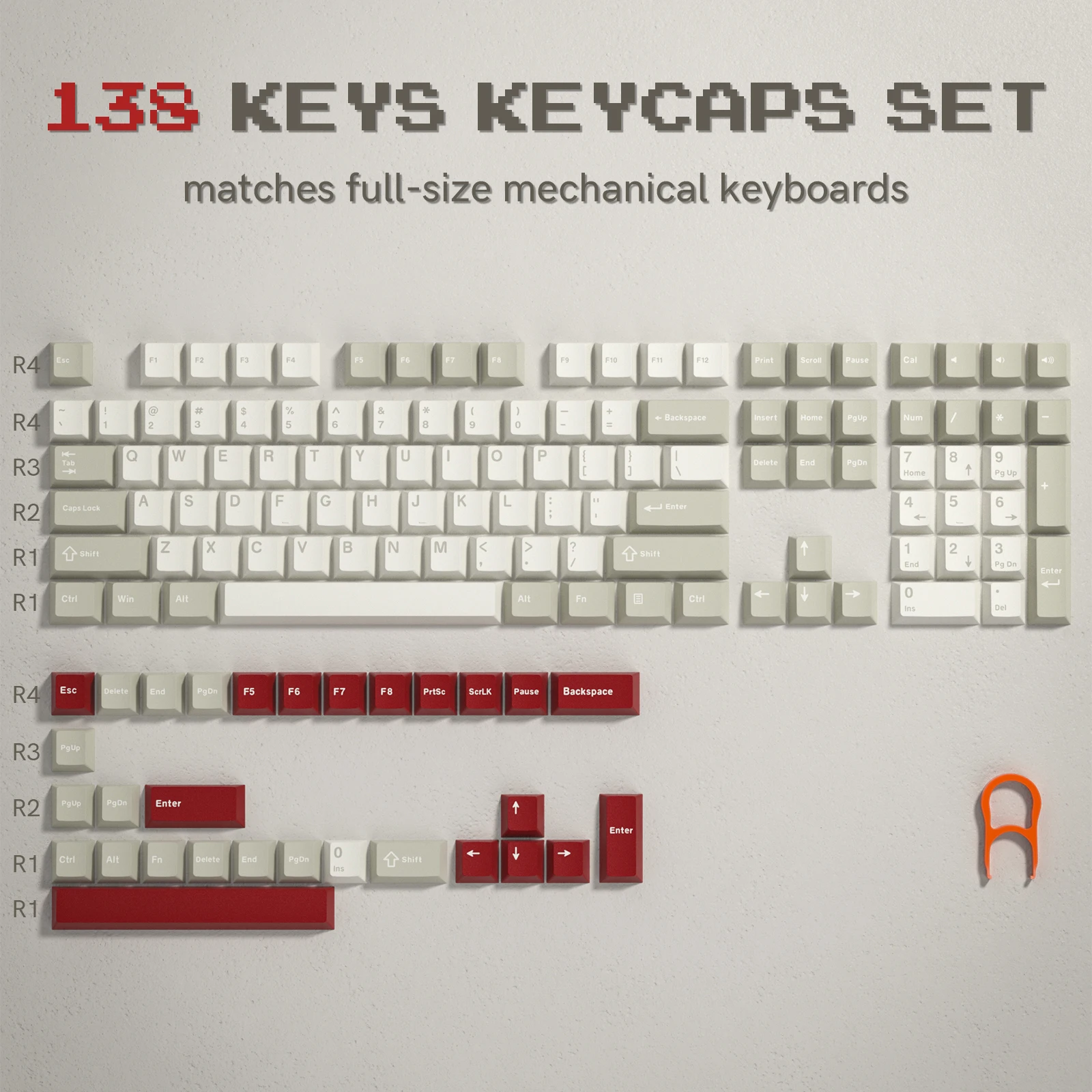 Keycapy PBT Retro 122 klawisze do klawiatury mechanicznej — profil Cherry Khaki