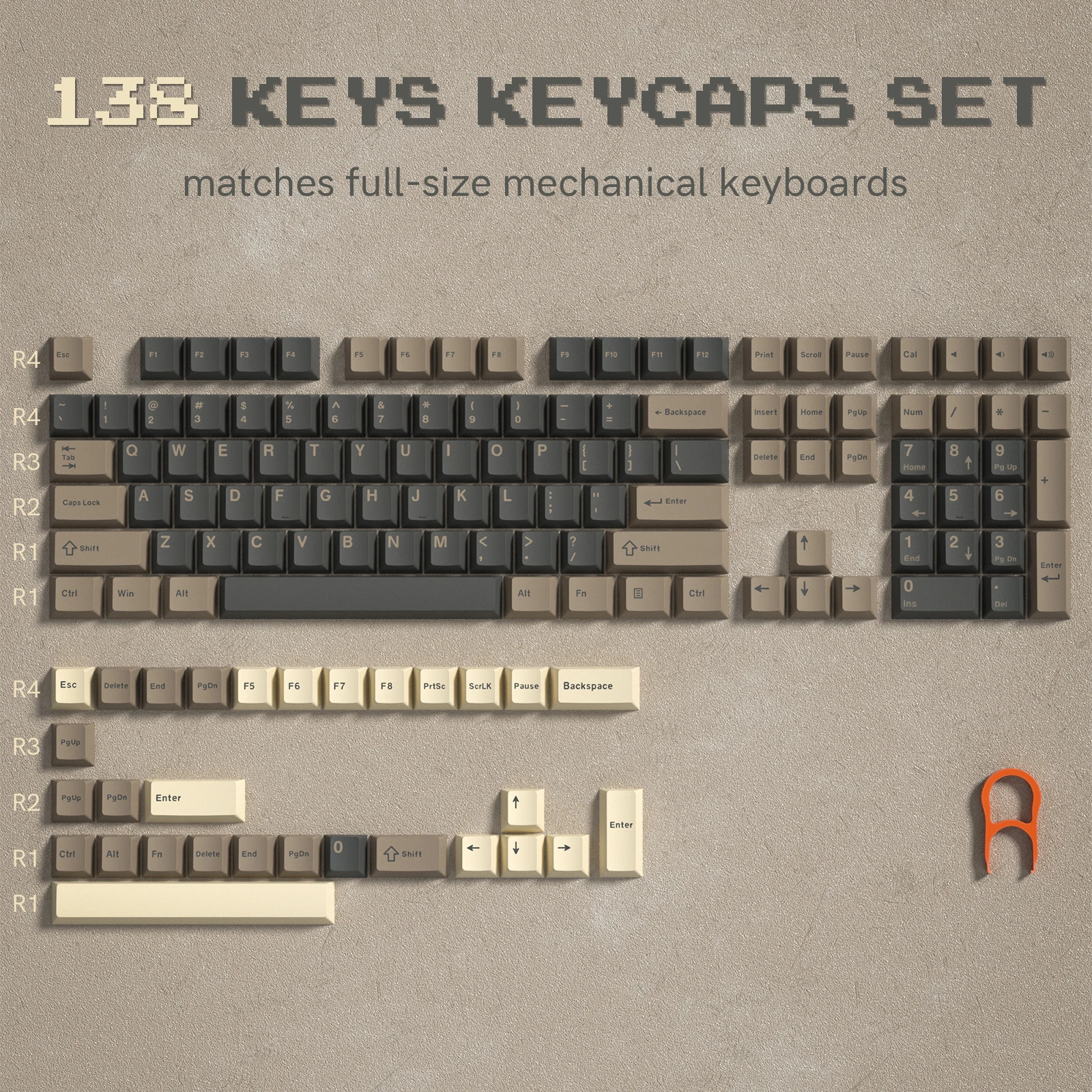 Keycapy PBT Retro 122 klawisze do klawiatury mechanicznej — profil Cherry Koralowy róż