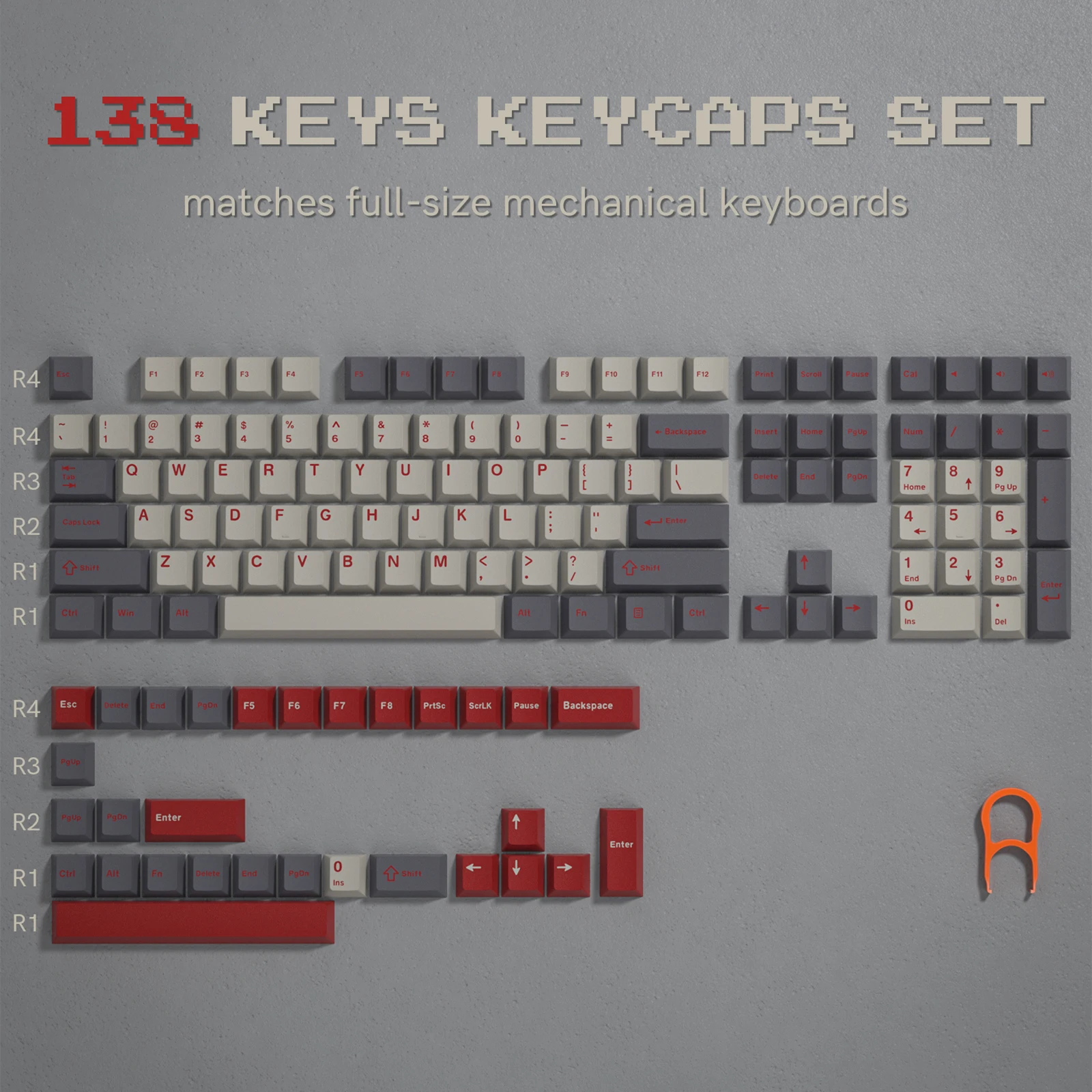 Keycapy PBT Retro 122 klawisze do klawiatury mechanicznej — profil Cherry Pomarańczowy