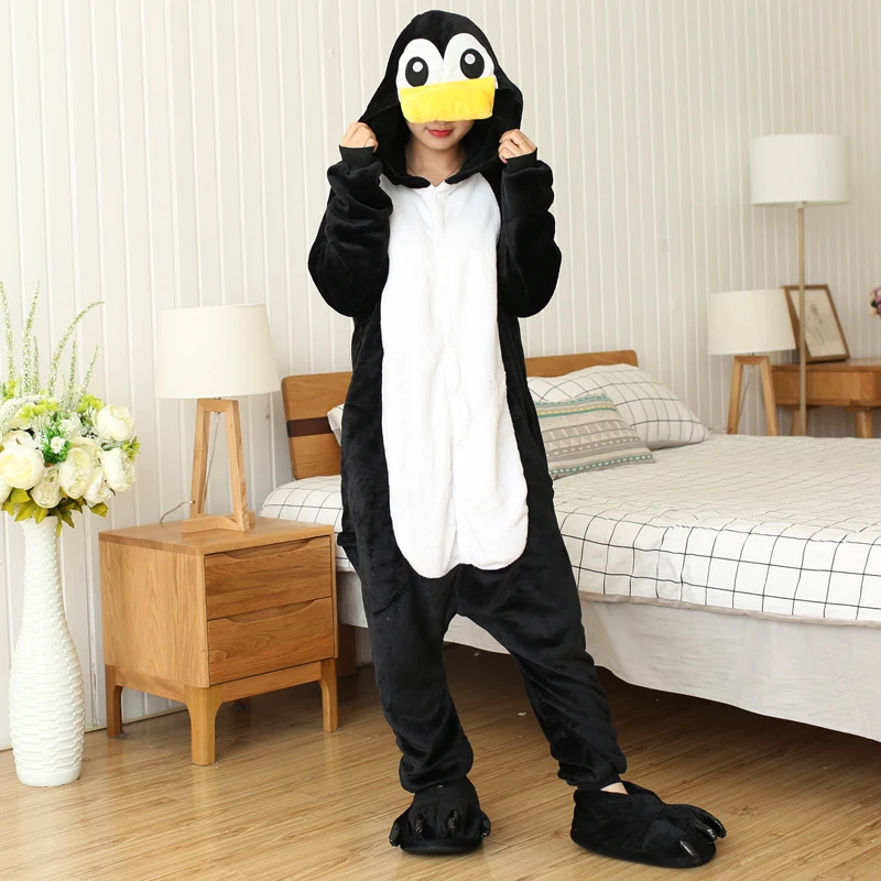 Kigurumi piżama pingwin jednoczęściowa dla dorosłych kostium zwierzęcy Czarny