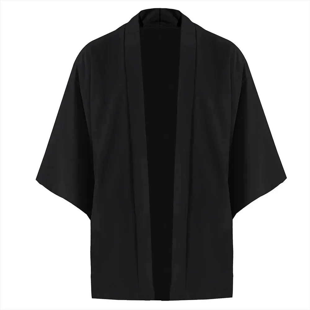 Kimono męskie japońskie – lekki kardigan z rękawem 3/4 Czarny