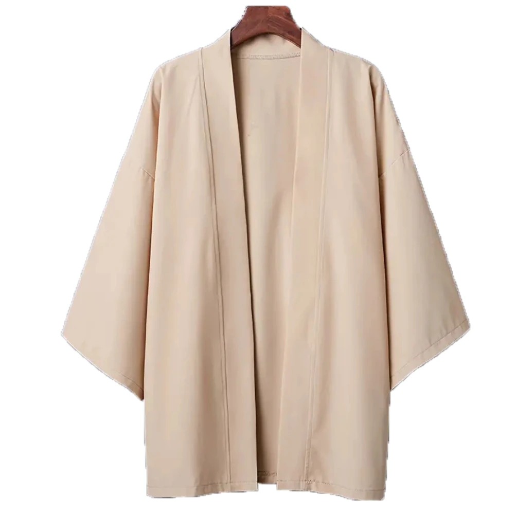 Kimono męskie japońskie – lekki kardigan z rękawem 3/4 Khaki