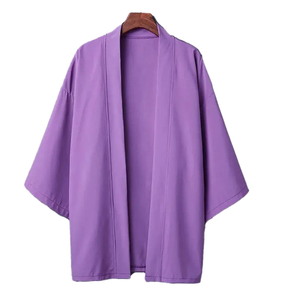 Kimono męskie japońskie – lekki kardigan z rękawem 3/4 Fioletowy
