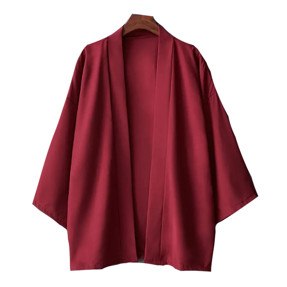 Kimono męskie japońskie – lekki kardigan z rękawem 3/4 Czerwony