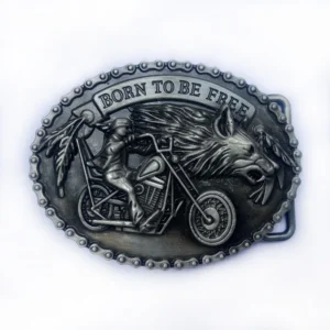 Klamra do paska z głową wilka – styl western motocyklowy Fioletowy