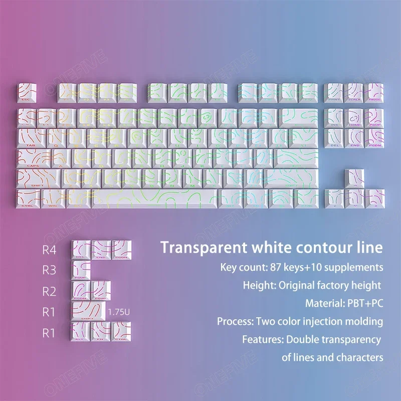 Klawisze PBT Contour 4.0 z grawerem bocznym — 97 klawiszy do klawiatury mechanicznej Biały