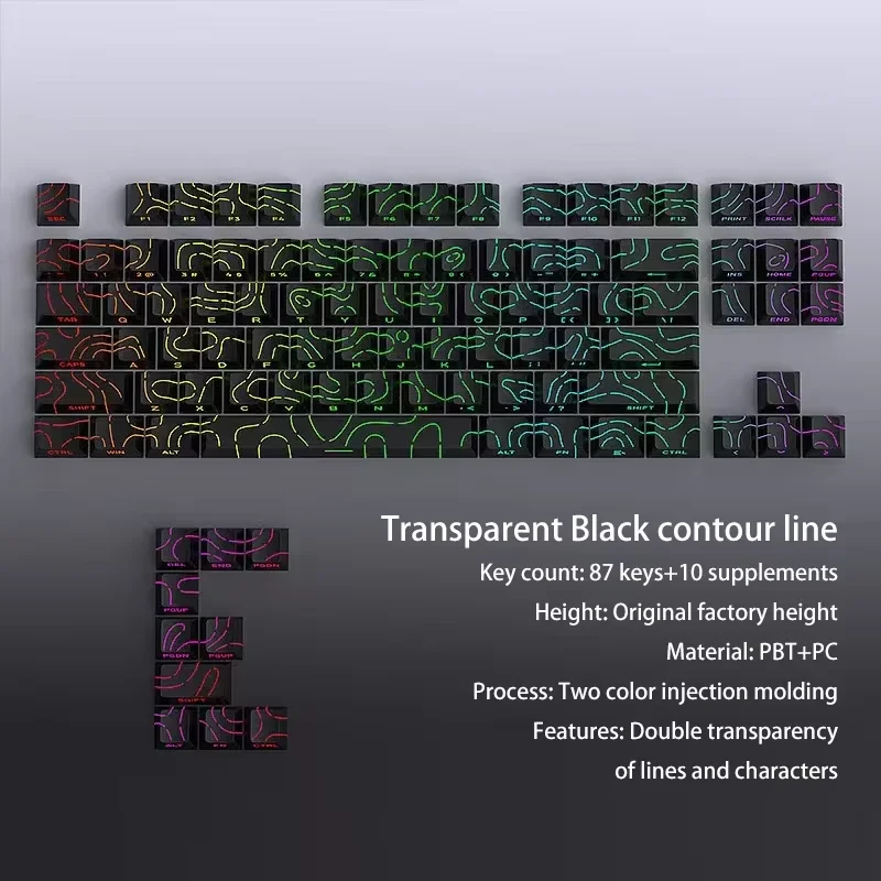 Klawisze PBT Contour 4.0 z grawerem bocznym — 97 klawiszy do klawiatury mechanicznej Czarny
