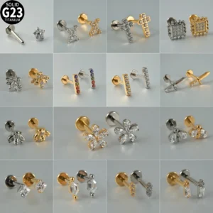 Kolczyk do chrząstki tytanowy G23 z cyrkonią – Helix Tragus 16G Biały
