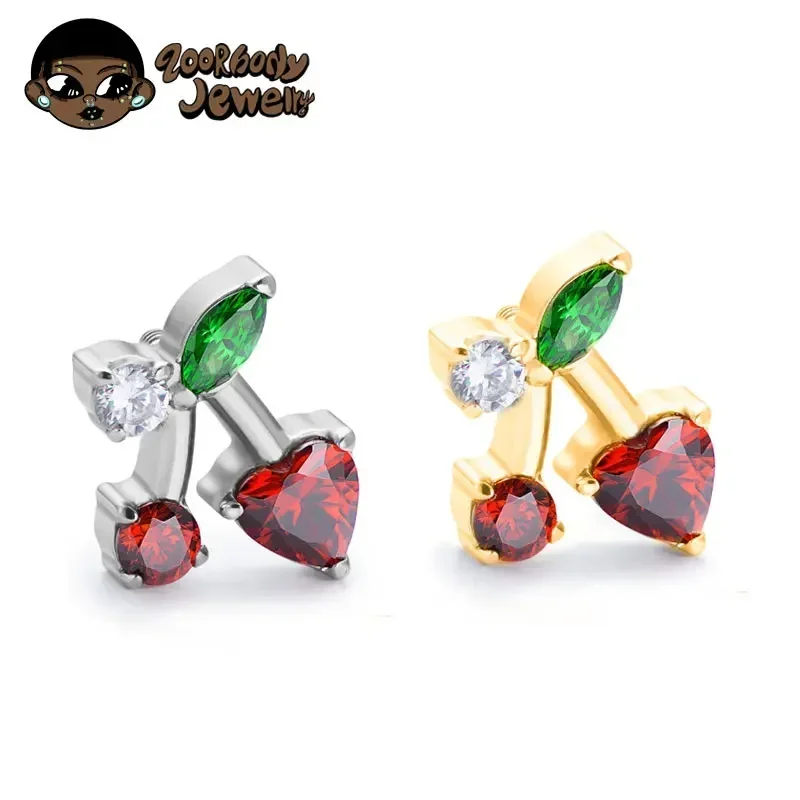 Kolczyk labret z tytanu z cyrkonią w kształcie wiśni – piercing helix 16G 18G Czarny