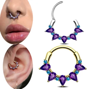 Kolczyk do Nosa z Cyrkonią na Zawiasie — Piercing do Chrząstki i Daith Czarny