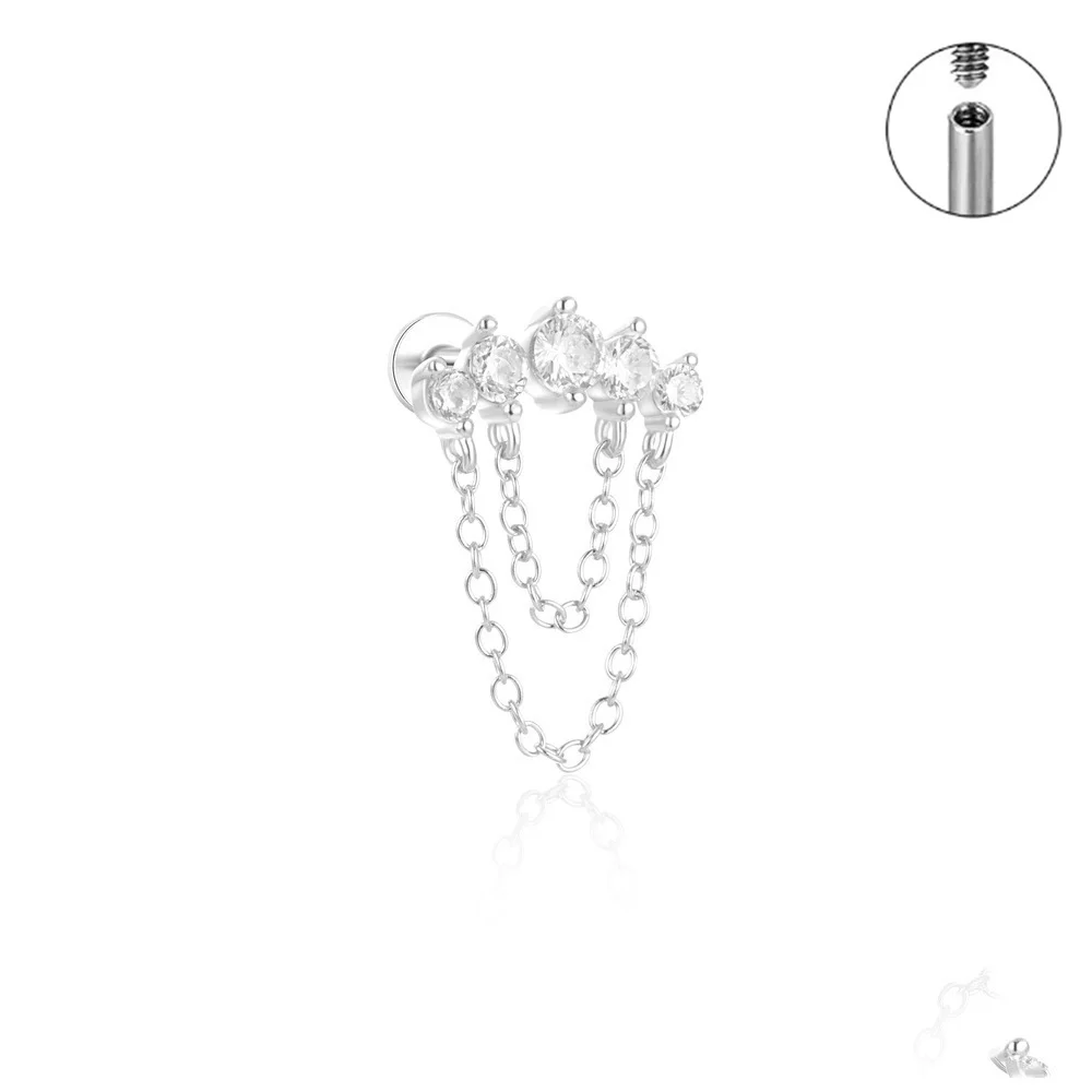 Kolczyk do piercingu chrząstki tragus helix na sztyfcie Rodowany