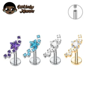 Kolczyk tytanowy F136 z motywem konstelacji — piercing labret, tragus, helix Szary
