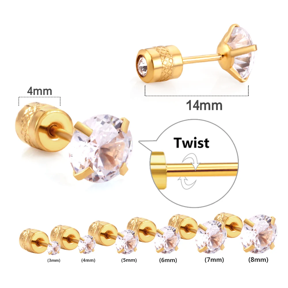 Kolczyki z cyrkonią ze stali nierdzewnej – komplet 2 sztuki Twist back 191g