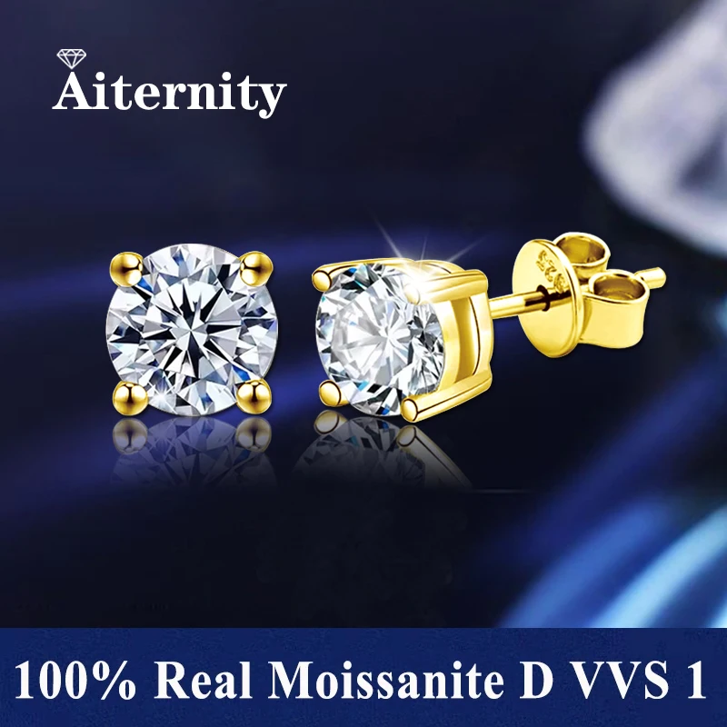 Kolczyki moissanite srebro 925 z certyfikatem Złoty