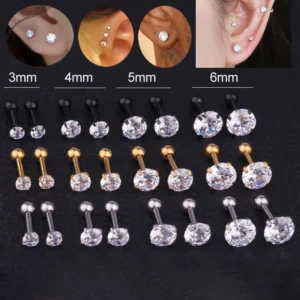 Kolczyki sztyfty ze stali z cyrkonią do piercingu 4 mm