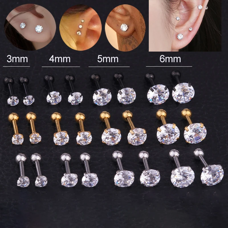 Kolczyki sztyfty ze stali z cyrkonią do piercingu 5 mm