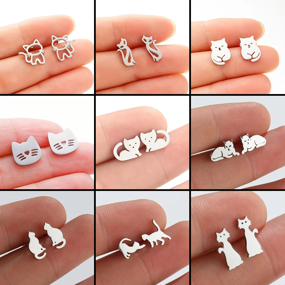 Kolczyki tragus ze stali nierdzewnej – miniaturowy kotek Biały