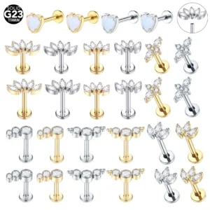 Kolczyki tytanowe Labret z cyrkonią do piercingu – zestaw 10 szt. Biały