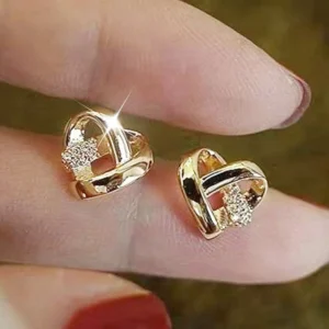 Kolczyki wiszące z cyrkoniami i serduszkami, pozłacane 14k 1