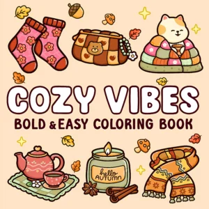 Kolorowanka dla dorosłych Cozy Vibes - łatwe wzory 