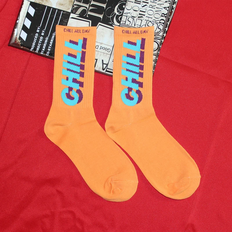 Kolorowe skarpetki bawełniane w stylu retro unisex Pomarańczowy