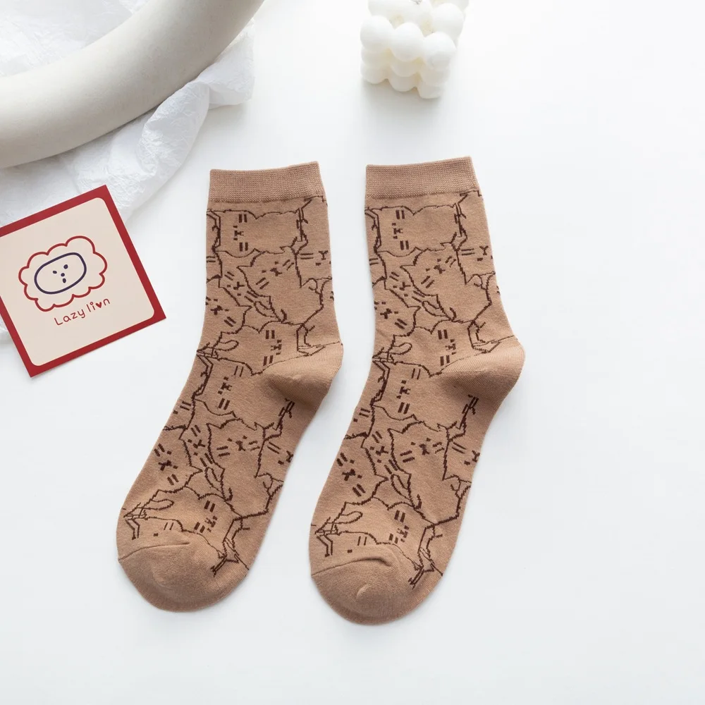 Kolorowe skarpetki z kotami unisex streetwear damskie Beżowy