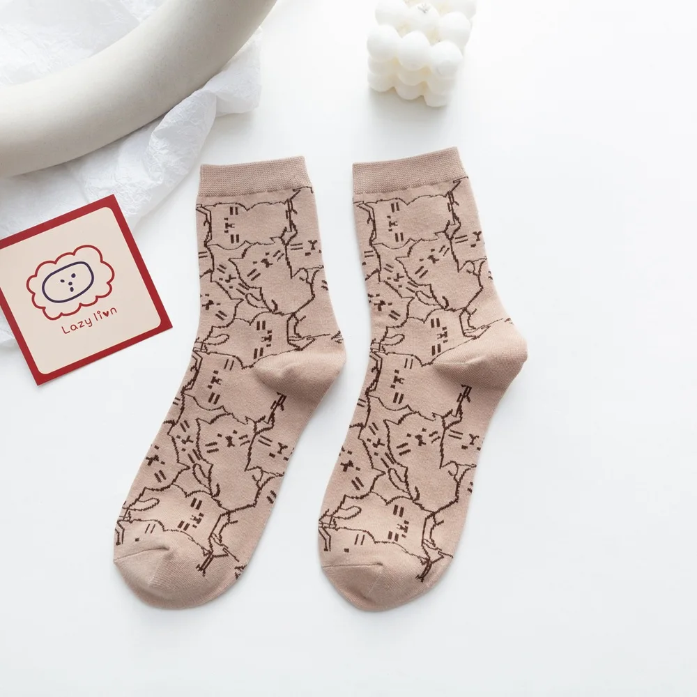Kolorowe skarpetki z kotami unisex streetwear damskie Błękitny