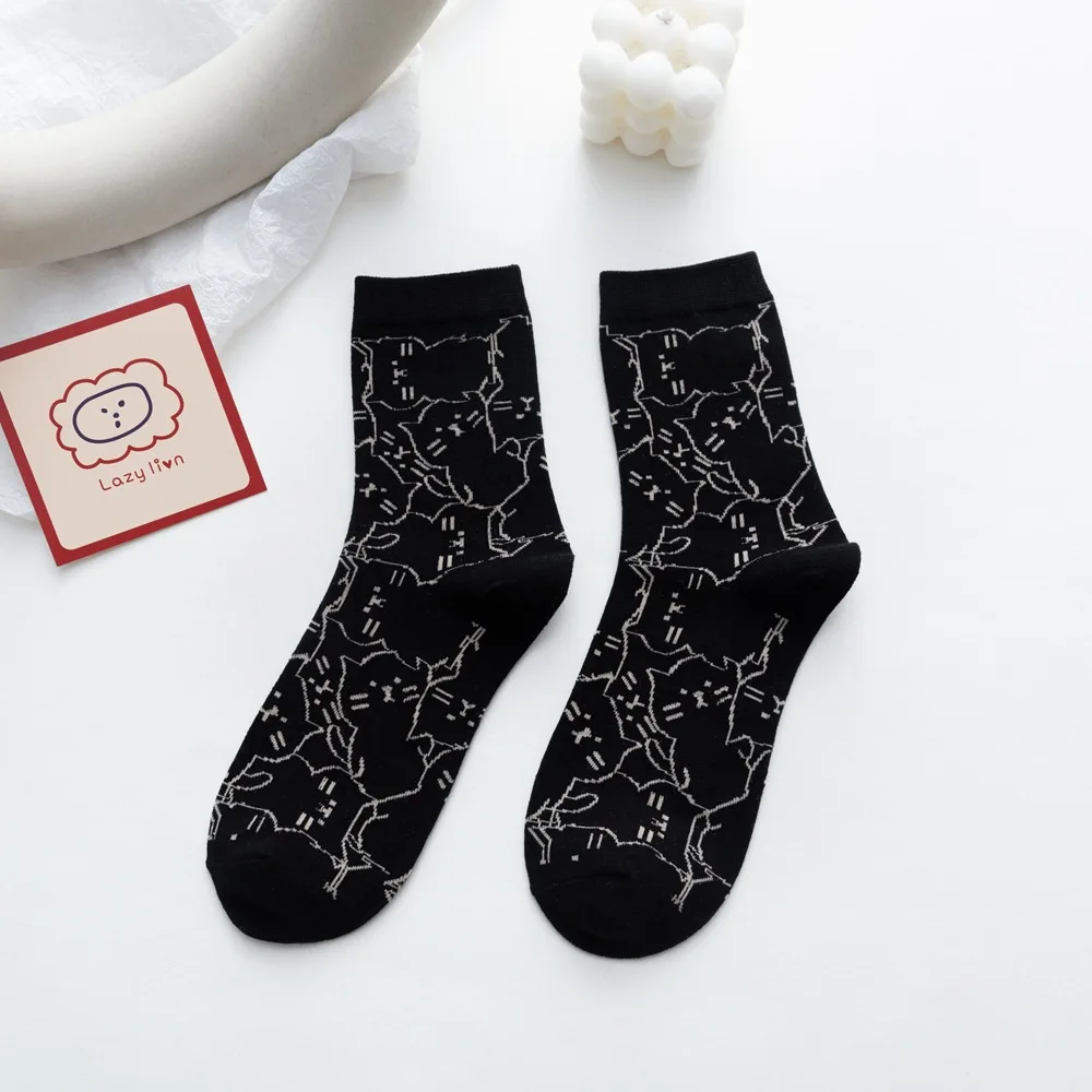Kolorowe skarpetki z kotami unisex streetwear damskie Brązowy