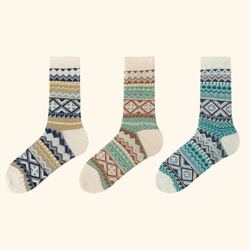 Kolorowe skarpetki męskie bawełniane – zestaw 3 par we wzory Picture color 3pairs