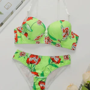 Kolorowy zestaw bikini Push Up z nadrukiem — bielizna plażowa na lato Zielony
