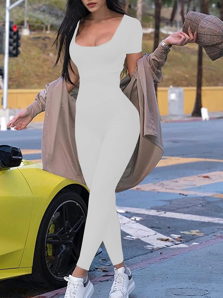 Kombinezon damski z krótkim rękawem jednolity Bodycon sportowy Kolba