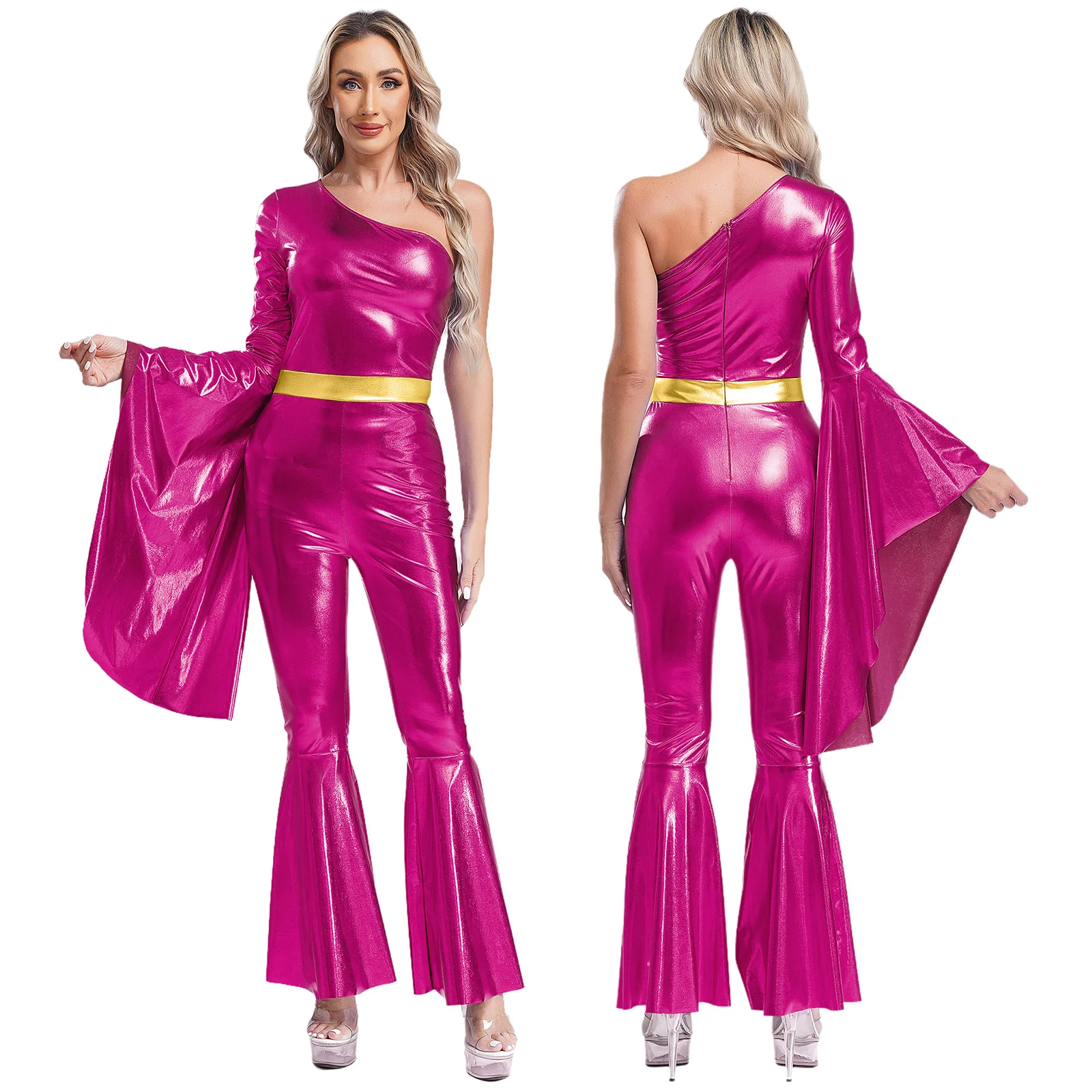 Kombinezon disco vintage z rozszerzonymi rękawami Brązowy