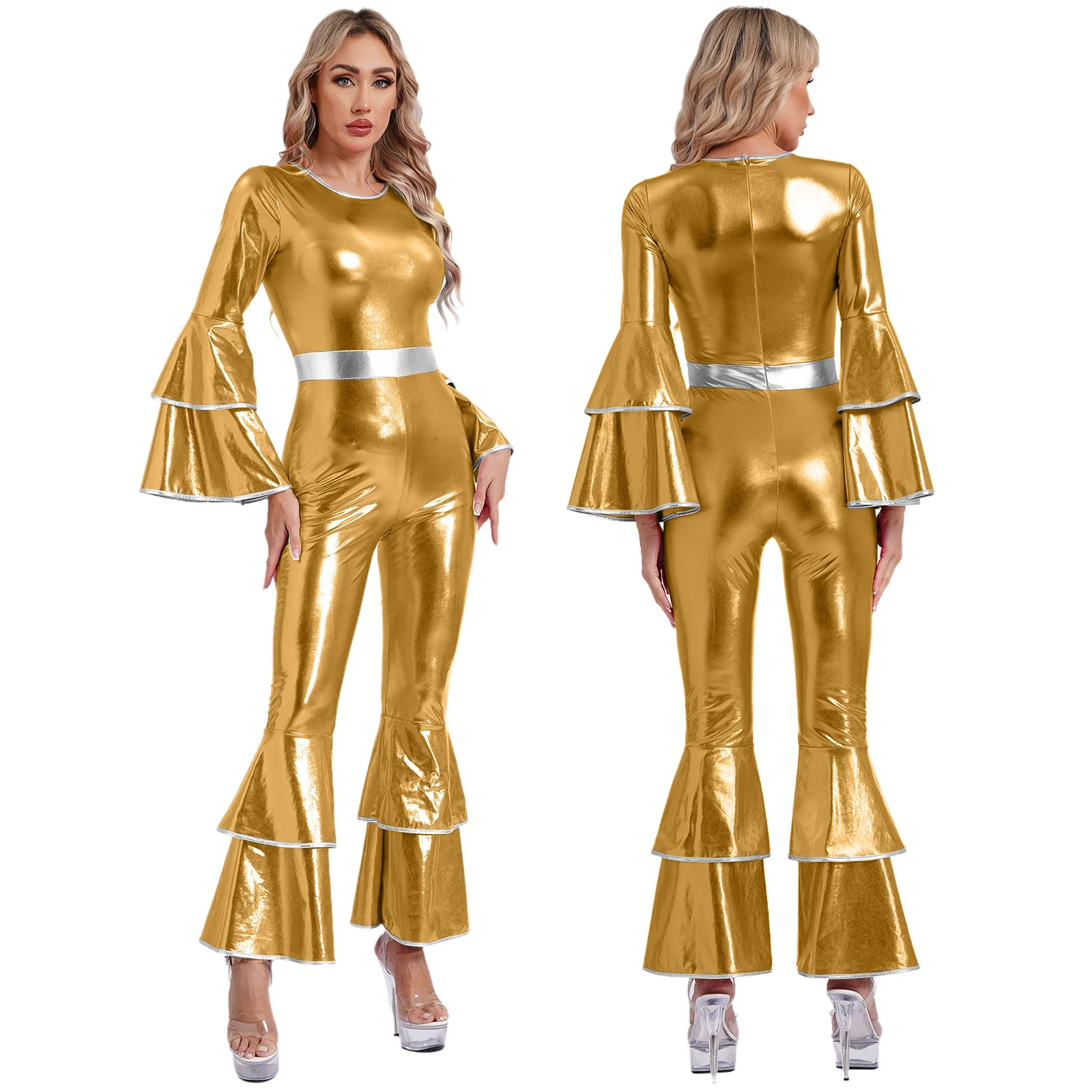 Kombinezon disco vintage z rozszerzonymi rękawami Zielony