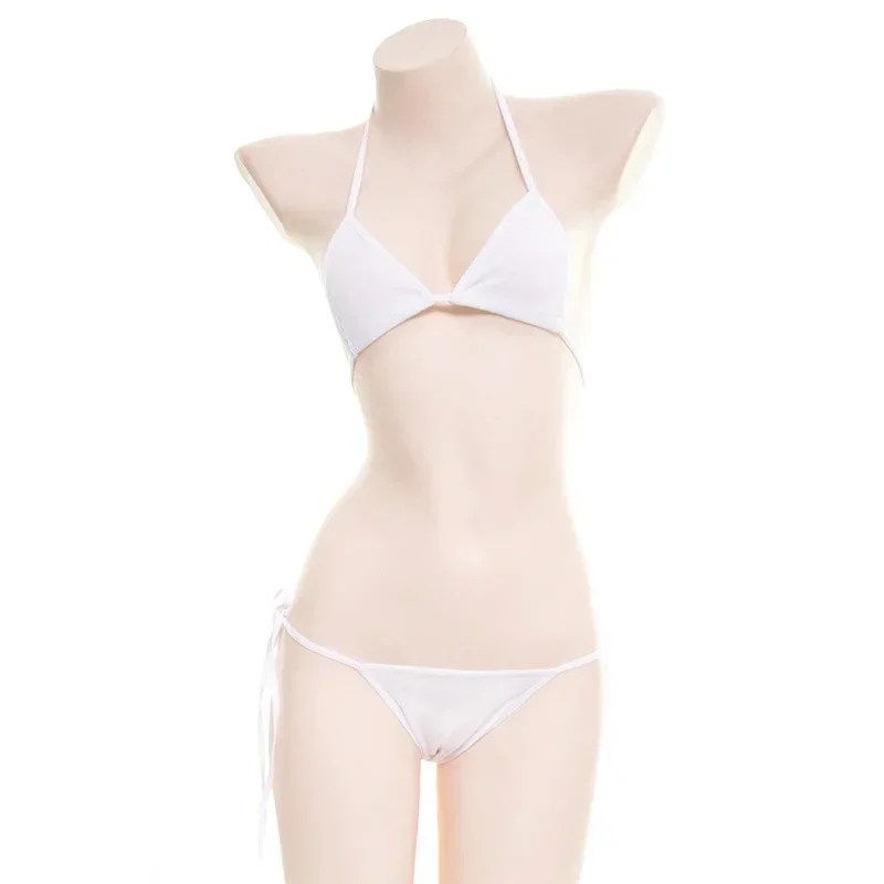 Seksowny komplet bielizny w paski Lolita mini bikini — biustonosz i majtki Beżowy