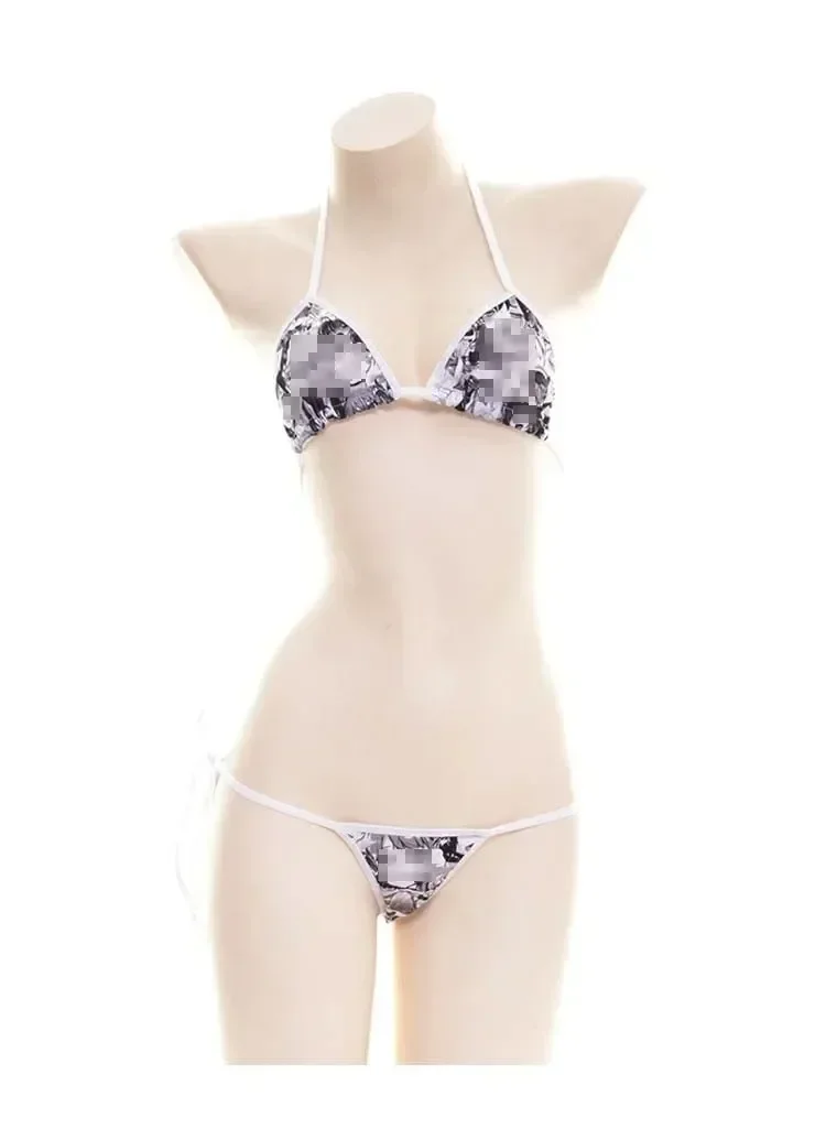 Seksowny komplet bielizny w paski Lolita mini bikini — biustonosz i majtki Brązowy