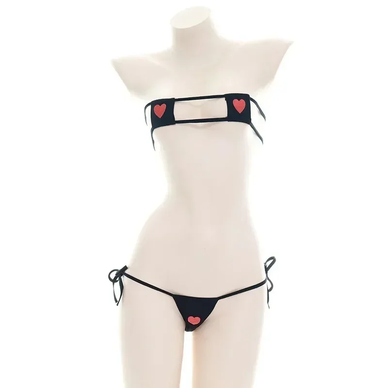 Seksowny komplet bielizny w paski Lolita mini bikini — biustonosz i majtki Ciemnoszary